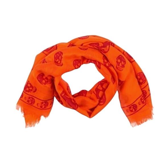 Alexander McQueen Skull Scarf Orange Red - Picture 1 of 7